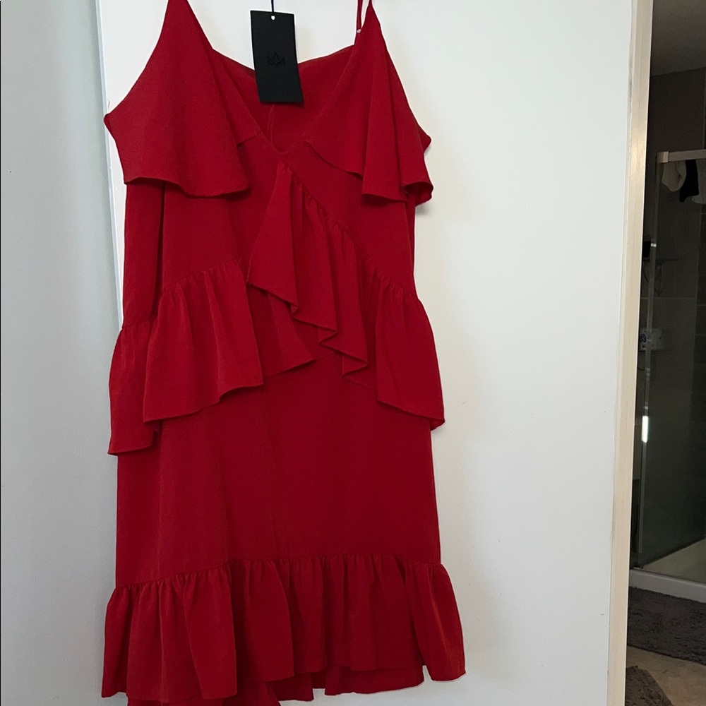 Red Ruffle Tiered Slip Dress - Unbranded